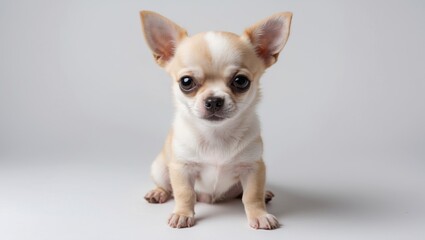 Obraz premium Humorous tiny dog Chihuahua showcasing a funny stance on a white background