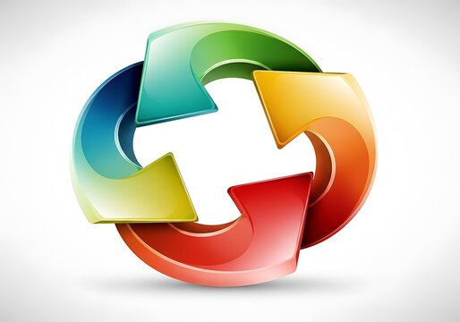 Colorful circular arrow cycle representing process, flow, and continuous movement, isolated on white background