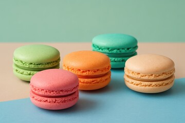 Obraz premium Colorful macaroons displayed on a bright backdrop