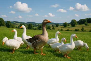 Obraz premium Wild geese wandering through the grasslands
