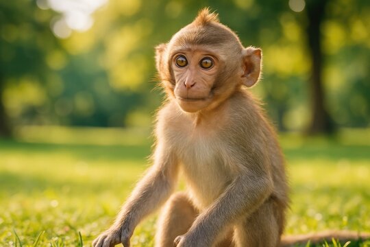 Sunlit playful macaque juvenile