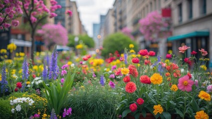 Fototapeta premium Cityscapes adorned with blooming flowers