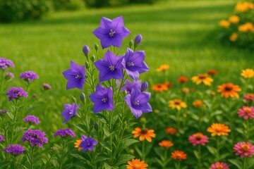 A picturesque scene of blooming purple flowers amidst fresh greenery