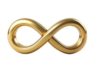 Golden infinity symbol isolated on transparent background, representing eternal love, endless possibilities, and the limitless nature of time