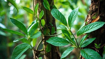 Fototapeta premium Natural remedies featuring Cat's claw and Stevia leaves