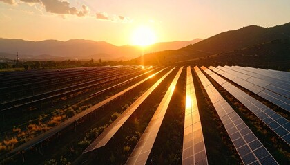 Solar Panel Field at Sunset A Sustainable Energy Landscape