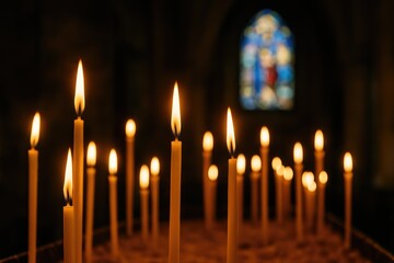 Sacred space illuminated by glowing candles