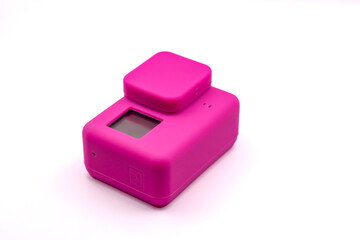 pink action camera cover case on white background 