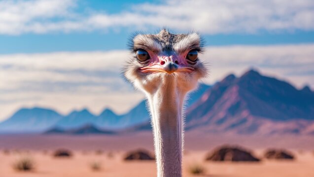 Ostrich roaming across arid desert landscapes