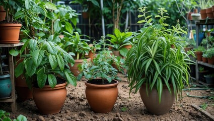 Fototapeta premium Beautiful ornamental plants cultivated in containers