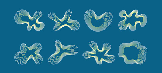 Fluid amorphous line shapes with sound-inspired distortion. Vibrant modern vector collection.