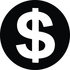 Bold black and white graphic of a stylized dollar sign centered within a circular outline representing currency and finance