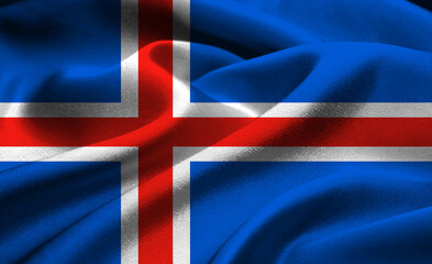 Fototapeta premium Icelandic flag waving gently in the breeze under bright sunlight
