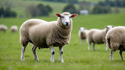 Obraz premium Flock of Sheep in Open Pasture