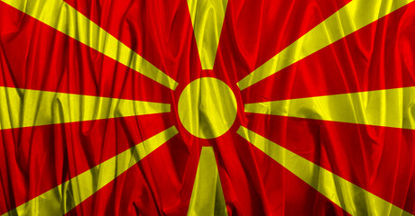 Macedonian flag waving gracefully in a vibrant display of color
