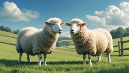 Obraz premium Sheep having a chat in a pastoral setting