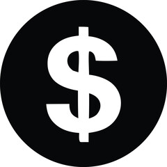 Bold white dollar sign centered within a solid black circle representing money and finance