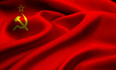 Symbol of revolution displayed on vibrant red fabric