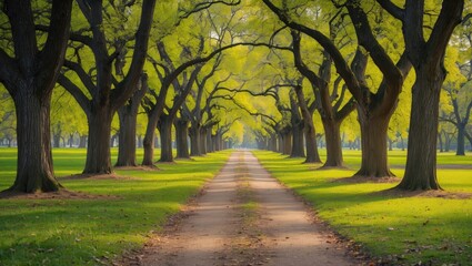Obraz premium A scenic route through a grove of oak trees in the park