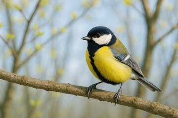 Obraz premium Springtime scene with a colorful bird resting on a tree limb