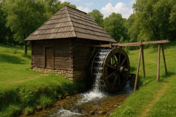 Obraz premium A historic 1935 water-powered mill near Dragasani's outskirts