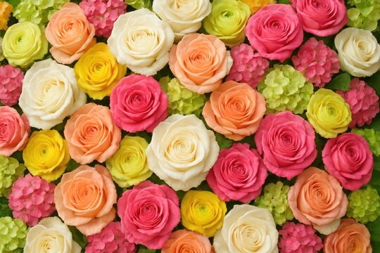 An array of colorful flowers clustered closely in a dense arrangement