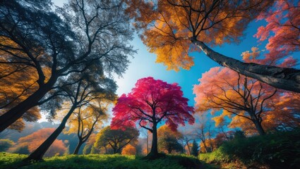 Looking up at trees from the forest floor