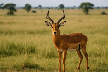 Naklejka premium An isolated impala wandering through a national park on the continent