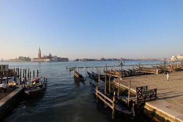 Morning view of the wharf near Piazza San Marco in Venice, Italy