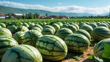 Watermelon crops located near a populated place in the Almaty region.