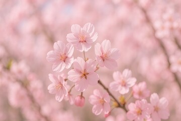 Soft pink petals of a cherry blossom
