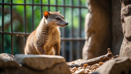 Obraz premium An adorable creature relaxing in its enclosure on a sunny day at the zoo