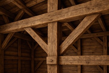 Vintage wooden support, Traditional timber framing, Ancient wooden building design