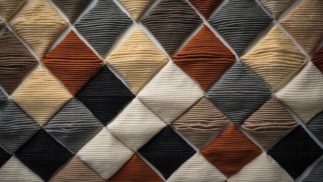 Textured diamond pattern fabric with earthy tones and varied weaves - Powered by Adobe