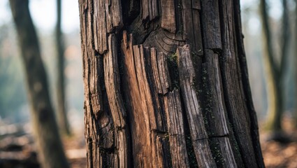 Aged timber trunk texture against a soft-focus background