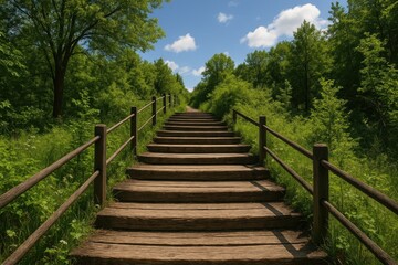 Rustic wooden steps nestled within a natural landscape