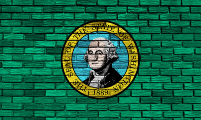 Vibrant mural of Washington State's official seal on a textured wall