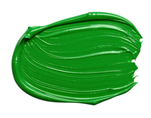 Thick glossy smear of vibrant green paint with visible brushstroke texture.