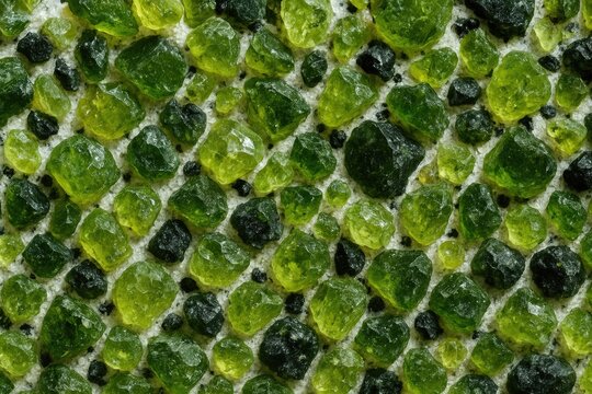Detailed macro shot of Olivine mineral formations