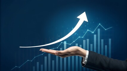 Business Growth Momentum – Financial Success Concept, Strategy, Motivation, Upward Arrow, Blue Graph, Corporate Hand, Business, Growth, Success