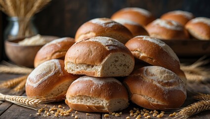 Close-up shot of homemade healthy buns crafted from whole wheat flour