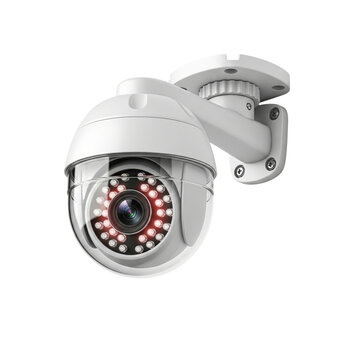 White security camera with infrared leds isolated on transparent background