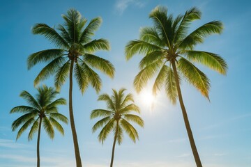 Sunlit palms towering beneath a clear blue sky backdrop