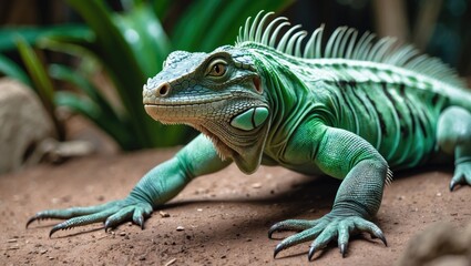 Obraz premium An impressive lizard with a robust physique and strong limbs, featuring long, durable fingers on its paws.