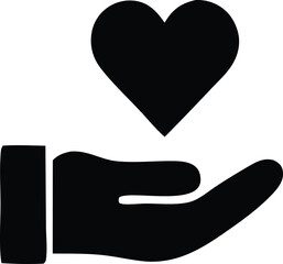 Black silhouette of a hand offering a heart symbol representing love and care