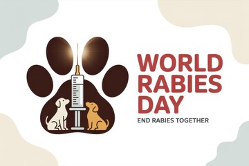 World rabies day illustration with dogs and syringe inside a paw print