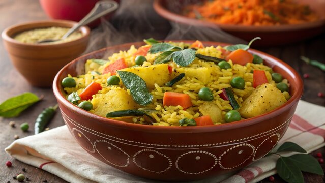 Delicious vegetarian Mauritian biryani showcasing aromatic rice, fresh vegetables, and vibrant colors