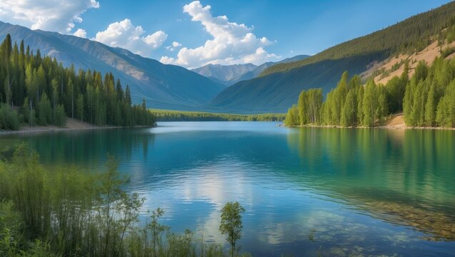 Scenic summer views of the lake in the Borovoe area