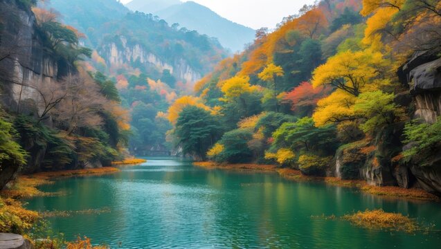 Scenic views of the natural environment in Xiaoqikong within Libo County