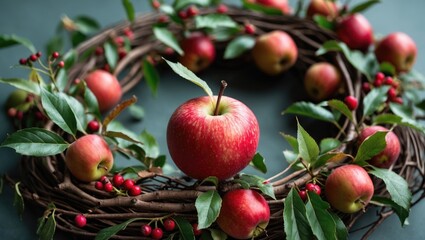 Handmade Natural Wreath Crafted from Twigs with Small Red Wild Fruits
